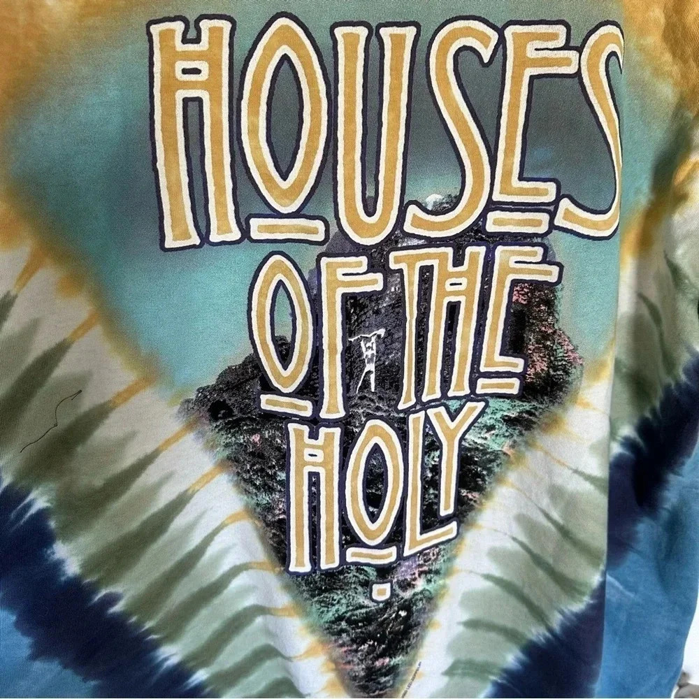 Vintage Led Zeppelin Houses Of The Holy Liquid Blue Tie Dye Band Shirt Mens XL - Picture 6 of 12